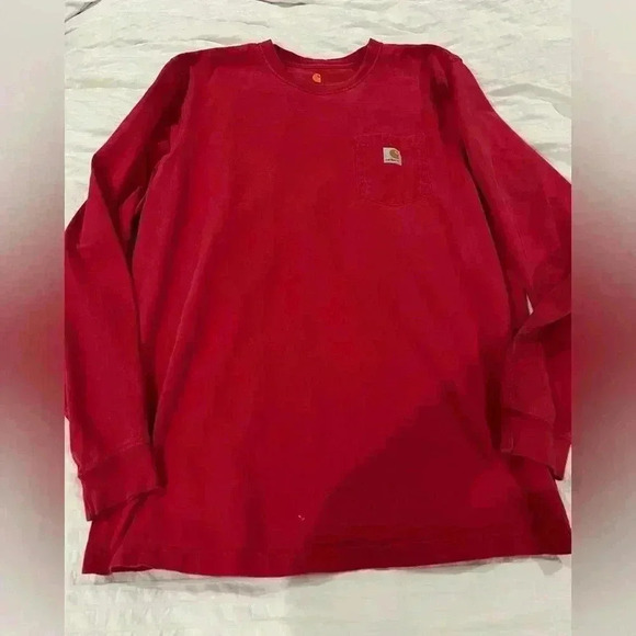 Carhartt Size Large TALL long sleeve red heavy duty T shirt. - Picture 1 of 5